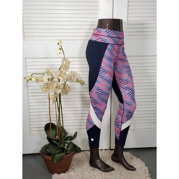 Athleta Women's Blue and Pink Electra Sonar 7/8 Tight Calf Leggings Sz M 1380 - Picture 4 of 13